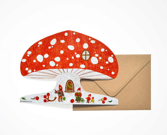 Mortlake Papers Snowy Mushroom Card | Christmas Card | Toadstool Card | Greeting Card [Made in the UK]