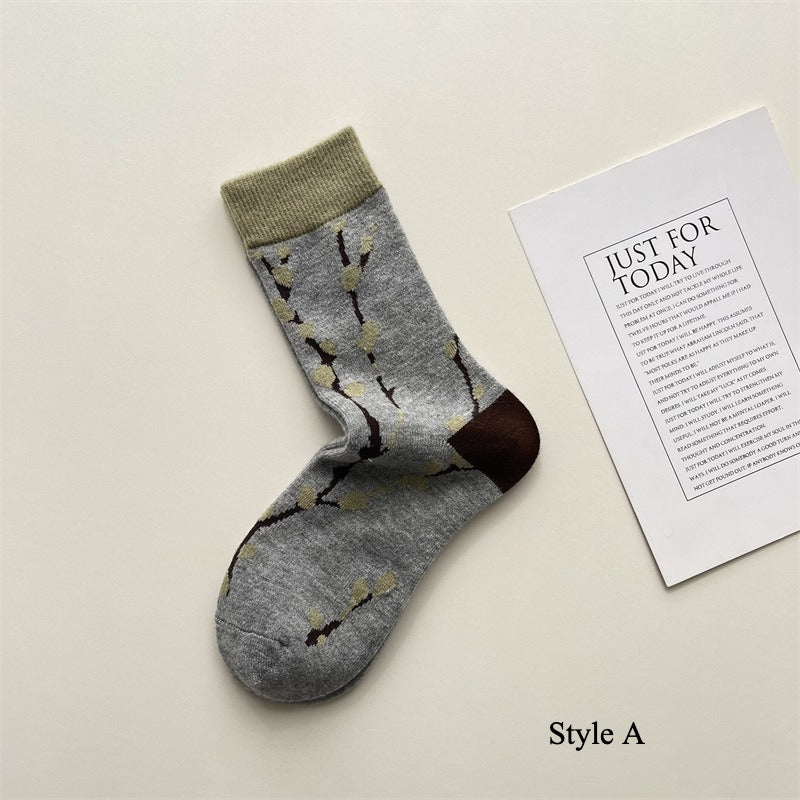 Gohobi Vintage Floral Wool Mid-Calf Socks