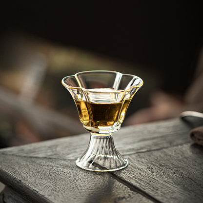 Gohobi High Borosilicate Glass Flower-Rim Swirl-Base Tall Footed Master Cup – Heat-Resistant Gongfu Tea Cup