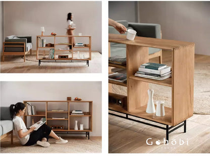 Gohobi Nordic Cherry Wood Solid Wood Bookcase – Handmade Storage Cabinet for Living Room or Study | FSC Certified Furniture