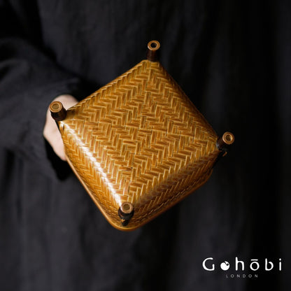 Gohobi Bamboo Woven Storage Basket – Lacquered Chinese Style Tea Accessory Basket