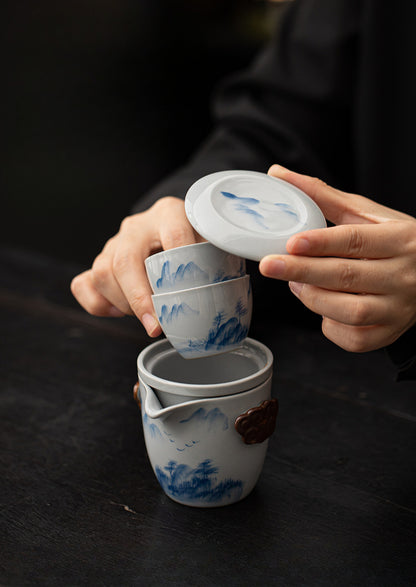 Gohobi Hand-painted Travel Teapot Gaiwan Set