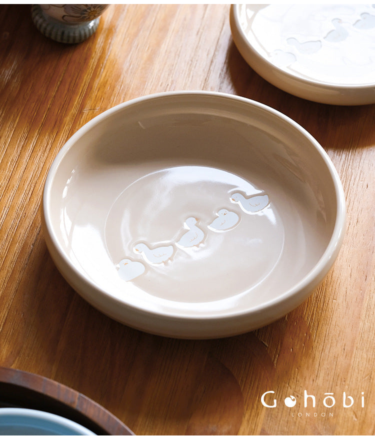 Gohobi White Duck Deep Plate – Cute Ceramic Curry and Dinner Plate [Made in Japan]