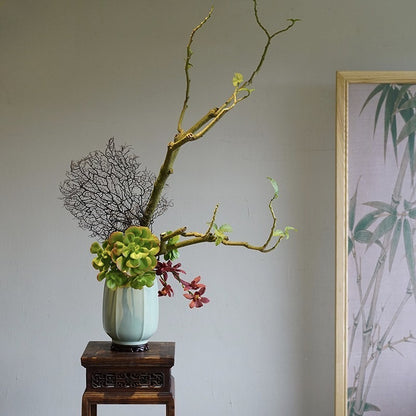 Gohobi Celadon Ikebana Vase – Japanese Style Ceramic Flower Arrangement Vessel
