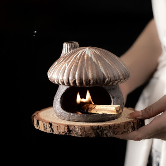Gohobi Mushroom House Ceramic Aromatherapy Fireplace Burner