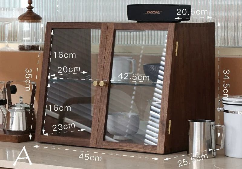 Gohobi Black Walnut Storage Cabinet – Solid Wood Medieval Style Tea and Tableware Cabinet