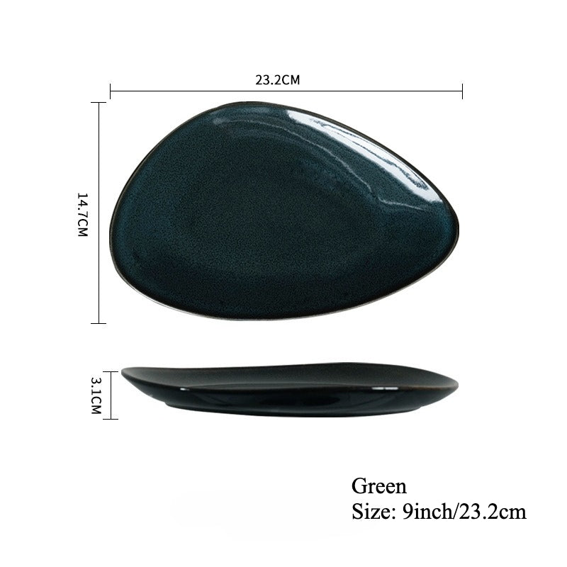 Gohobi Japanese Kiln-Glazed Irregular Oval Plate