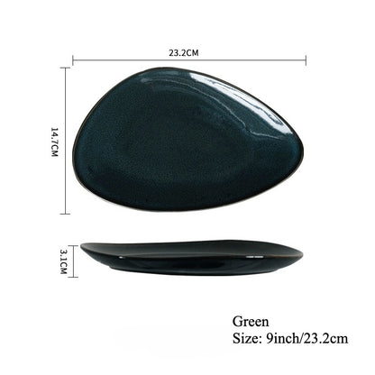 Gohobi Japanese Kiln-Glazed Irregular Oval Plate