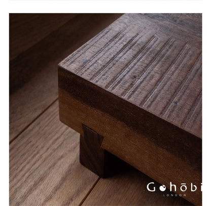 Gohobi Black Walnut Solid Wood Stool or Leather Cushion – Handmade Square Seat for Dining Room, Living Room or Tea Room | FSC Certified
