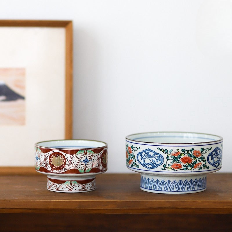 Gohobi Japanese Ikebana High-Foot Ceramic Bowl – Retro Floral Arrangement Vessel