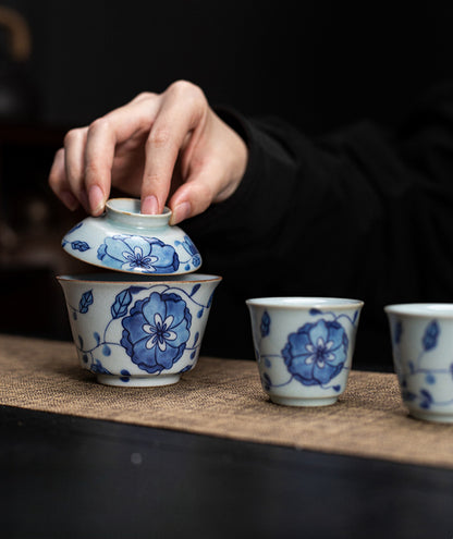 Gohobi Blue and White Lotus Gaiwan Three-Piece Set