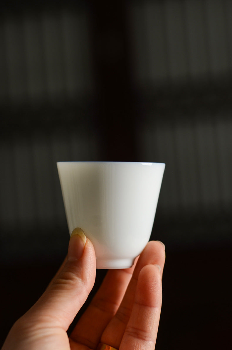 Gohobi Handmade Classic White Blue Rim Ceramic Tea Cup (Thin 60ml version)