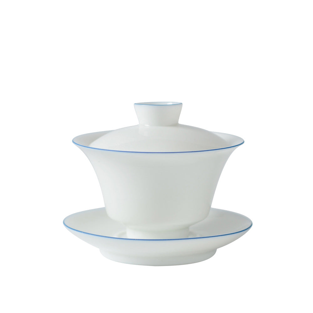 Gohobi Handmade Classic White Blue Rim Ceramic Gaiwan