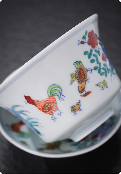 [Gohobi Gallery] Jingdezhen official ceramic hand-painted Chicken Gaiwan and Cup Set