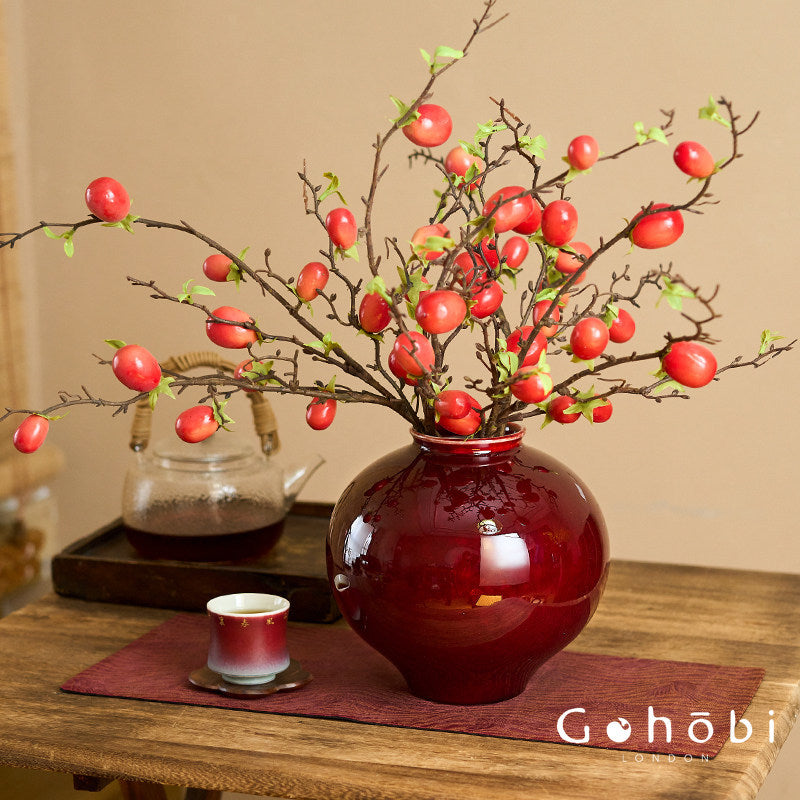Gohobi Jingdezhen Lang Hong Red Ceramic Vase – Handmade Large Round Flower Arrangement Vase