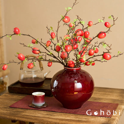 Gohobi Jingdezhen Lang Hong Red Ceramic Vase – Handmade Large Round Flower Arrangement Vase