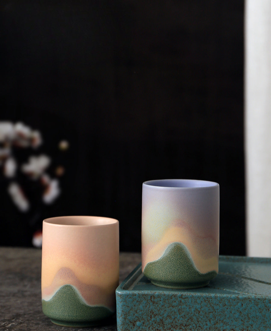 Gohobi Ceramic Japanese Style Green Pink Tea Cup Yunomi