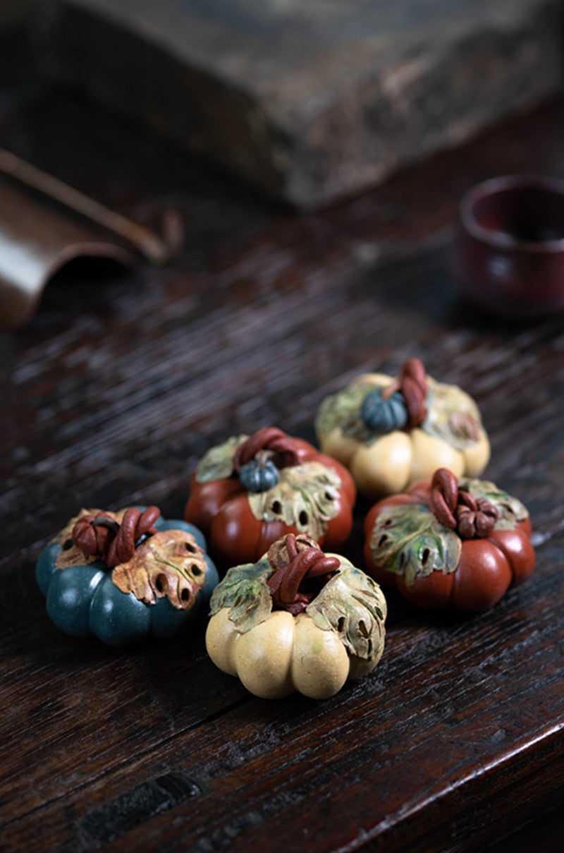 Gohobi Handmade Ceramic YiXing Clay Colourful Pumpkin Ornament Tea pet