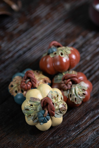 Gohobi Handmade Ceramic YiXing Clay Colourful Pumpkin Ornament Tea pet