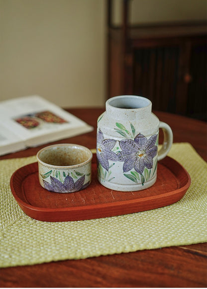 Gohobi Hand-Painted Blue and White Floral Mug with Lid Cup