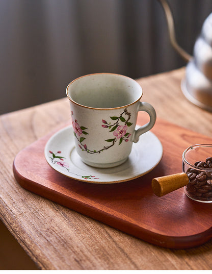 Gohobi Handmade Vintage hand-painted Floral Japanese Stoneware Coffee Mug and Saucer Set