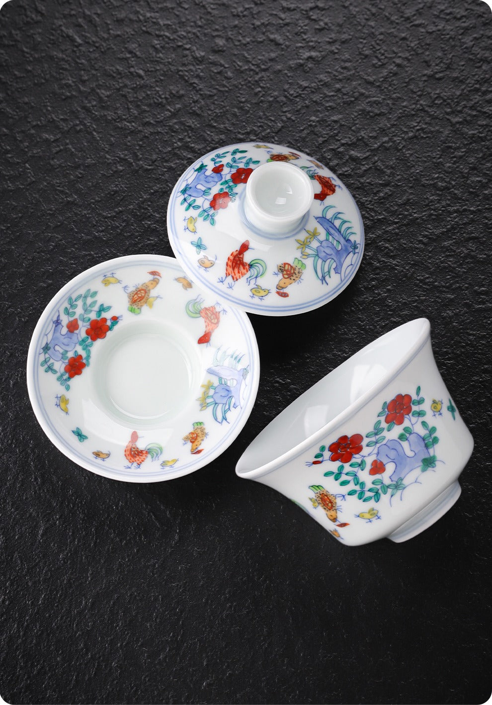 [Gohobi Gallery] Jingdezhen official ceramic hand-painted Chicken Gaiwan and Cup Set