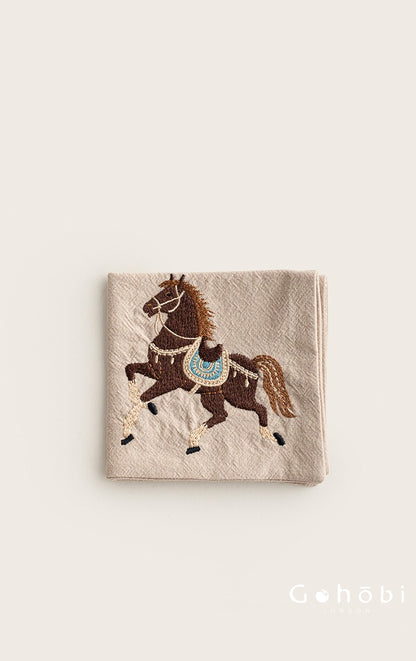 Gohobi Cotton Linen Embroidered Horse Tea Towel – Thick Absorbent Square Tea Cloth