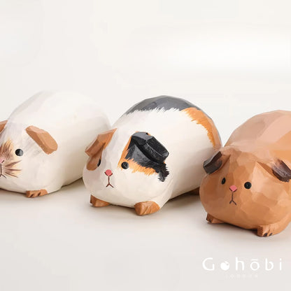 Gohobi Handcrafted Wooden Guinea Pig Ornament – Cute Solid Wood Animal Sculpture Home Decor