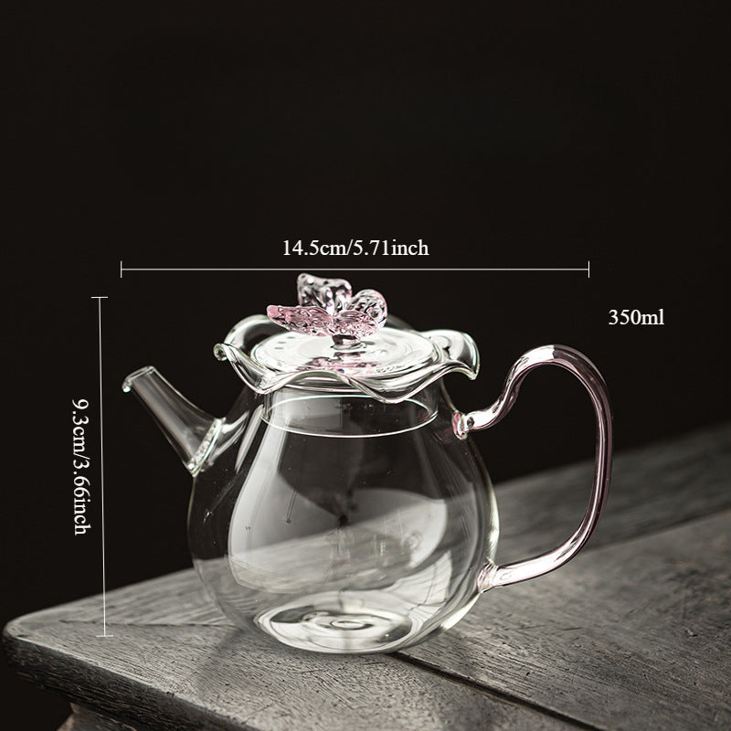 Gohobi Butterfly High Borosilicate Glass Tea Cup and Teapot Set – Heat-Resistant Transparent Gongfu Tea Set for Home and Office