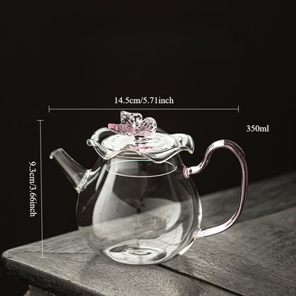 Gohobi Butterfly High Borosilicate Glass Tea Cup and Teapot Set – Heat-Resistant Transparent Gongfu Tea Set for Home and Office