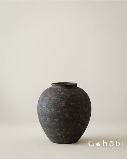 Gohobi Wabi-Sabi Japanese Style Large Black Sand Vase – Handmade Floor Standing Ceramic Flower Vase
