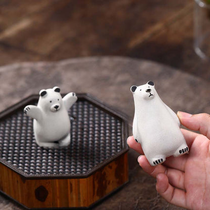 Gohobi Handmade Ceramic YiXing Clay Polar Bear Ornament Tea pet