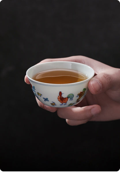 [Gohobi Gallery] Jingdezhen official ceramic hand-painted Chicken Gaiwan and Cup Set