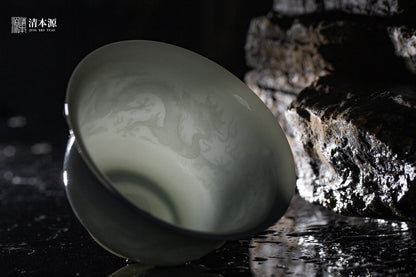 [清本源 x Gohobi Gallery] Inner-Molded Twin Dragons · Sweet White Glazed Gaiwan