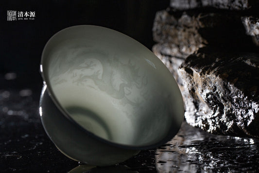 [清本源 x Gohobi Gallery] Inner-Molded Twin Dragons · Sweet White Glazed Gaiwan