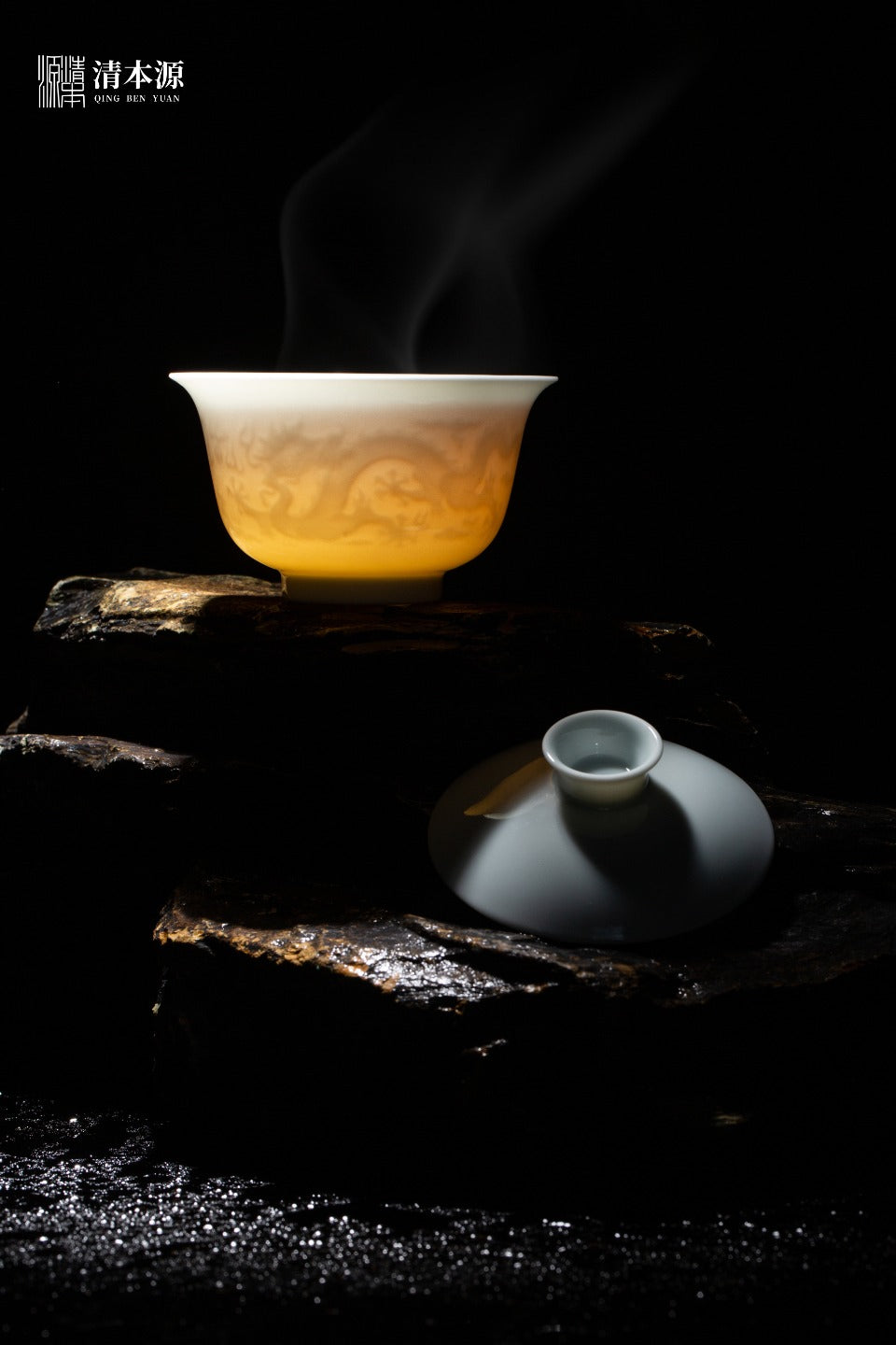 [清本源 x Gohobi Gallery] Inner-Molded Twin Dragons · Sweet White Glazed Gaiwan