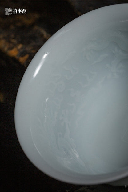 [清本源 x Gohobi Gallery] Inner-Molded Twin Dragons · Sweet White Glazed Gaiwan