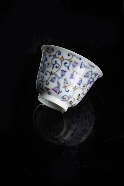 [清本源 x Gohobi Gallery] Inner-Molded Double Phoenix Motif · Blue-and-White Doucai with Gilding · “Golden Stem & Lily of the Valley” Bell-Shaped Cup