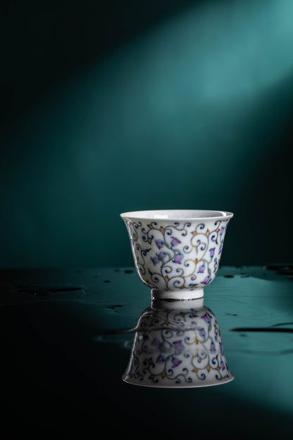 [清本源 x Gohobi Gallery] Inner-Molded Double Phoenix Motif · Blue-and-White Doucai with Gilding · “Golden Stem & Lily of the Valley” Bell-Shaped Cup