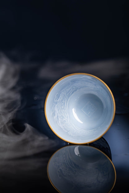 [清本源 x Gohobi Gallery] Inner-Molded Ocean Waves & Six Cranes · Blue-on-Blue Landscape at Night · Bell-Shaped Cup