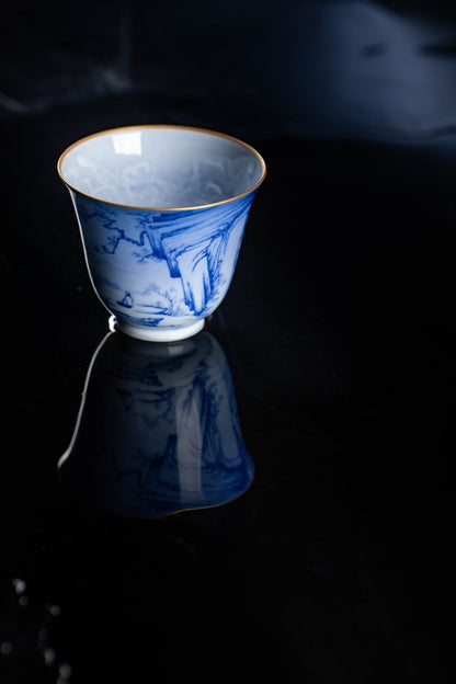 [清本源 x Gohobi Gallery] Inner-Molded Ocean Waves & Six Cranes · Blue-on-Blue Landscape at Night · Bell-Shaped Cup