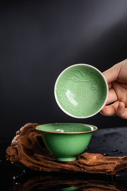 [清本源 x Gohobi Gallery] Inner-Molded Lotus Motif · Green Glaze Gaiwan