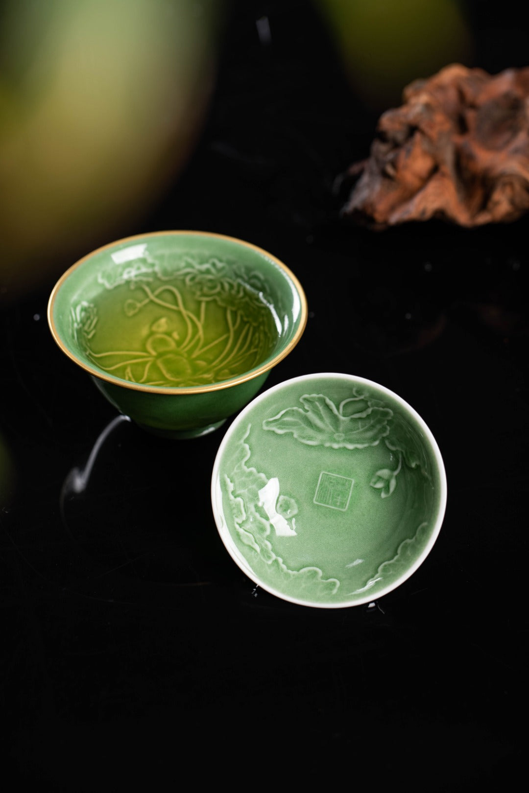 [清本源 x Gohobi Gallery] Inner-Molded Lotus Motif · Green Glaze Gaiwan
