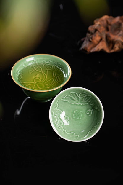 [清本源 x Gohobi Gallery] Inner-Molded Lotus Motif · Green Glaze Gaiwan
