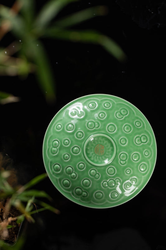 [清本源 x Gohobi Gallery] Inner-Molded Fish, Algae, and Lotus Seed · Green Glaze Lidded ContaineR