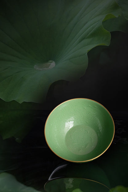[清本源 x Gohobi Gallery] Inner-Molded Fish, Algae, and Lotus Seed · Green Glaze Lidded ContaineR