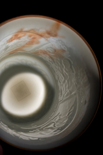 [清本源 x Gohobi Gallery] Thin-Body Blue Glazed Bell Cup with Alun-Red Butterfly Painting – Phoenix Inner Relief (65ml)