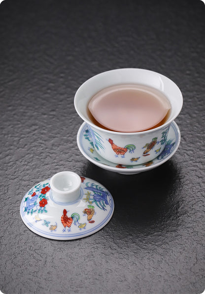 [Gohobi Gallery] Jingdezhen official ceramic hand-painted Chicken Gaiwan and Cup Set