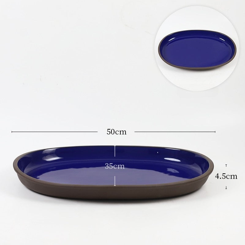 Gohobi Extra Large Oval Ikebana Bowl – Japanese Ceramic Flower Arrangement Vessel