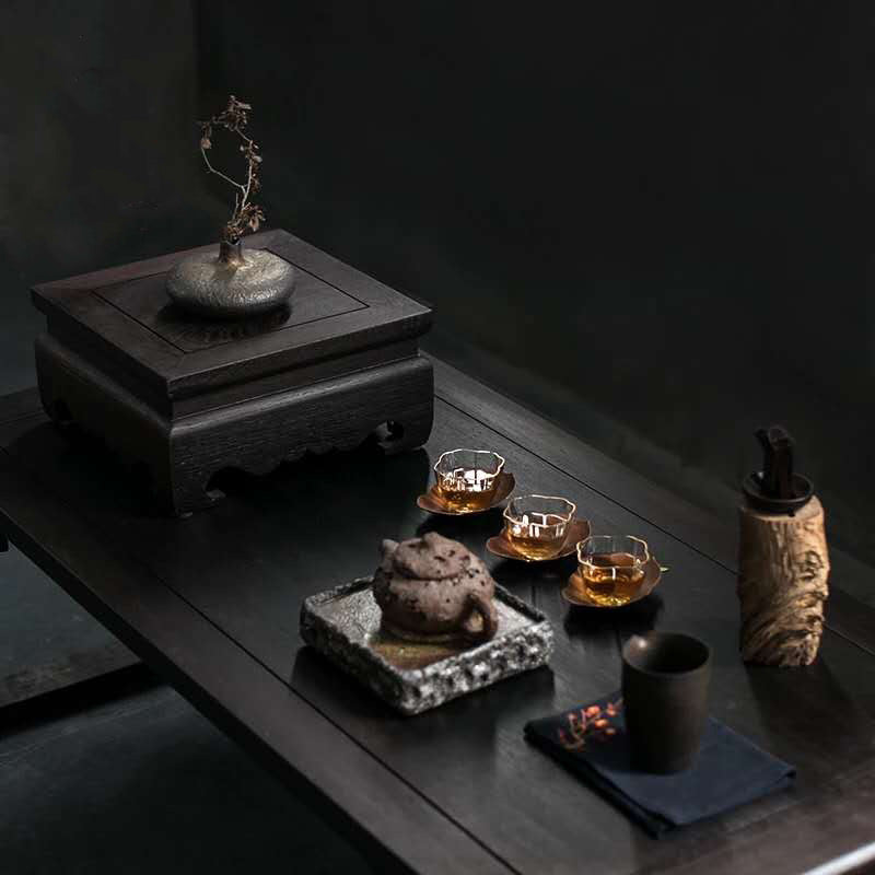 Gohobi Japanese Style Golden Balck Round and Square Table Vase Set